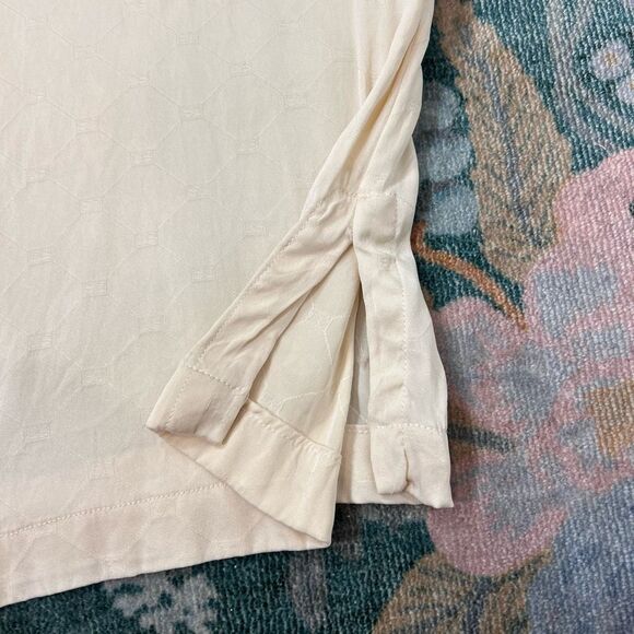 St. John Collection Silk Blouse Women 10 Cream Jacquard Button Front Long Sleeve - Picture 5 of 13